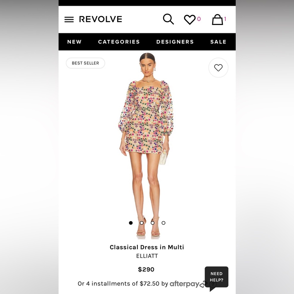 elliatt classical floral embroidered long sleeve mini dress size small new